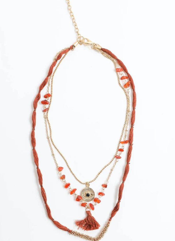 Carnelian & Crystal Layered Necklace