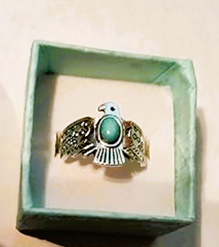 Vintage Eagle Design Ring with Turquoise Stone, Silver-Tone Metal, Bohemian Style