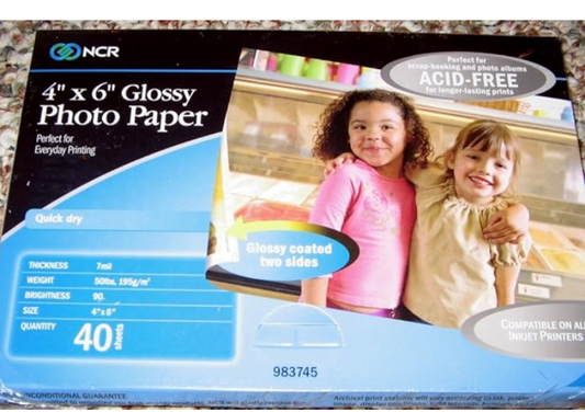 Papel fotográfico brillante NCR de 4" x 6" (40 hojas)