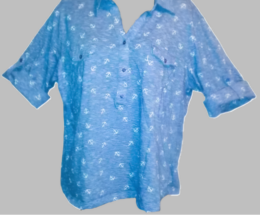Cathy Daniels Blue Shirt with White Anchors - size XL