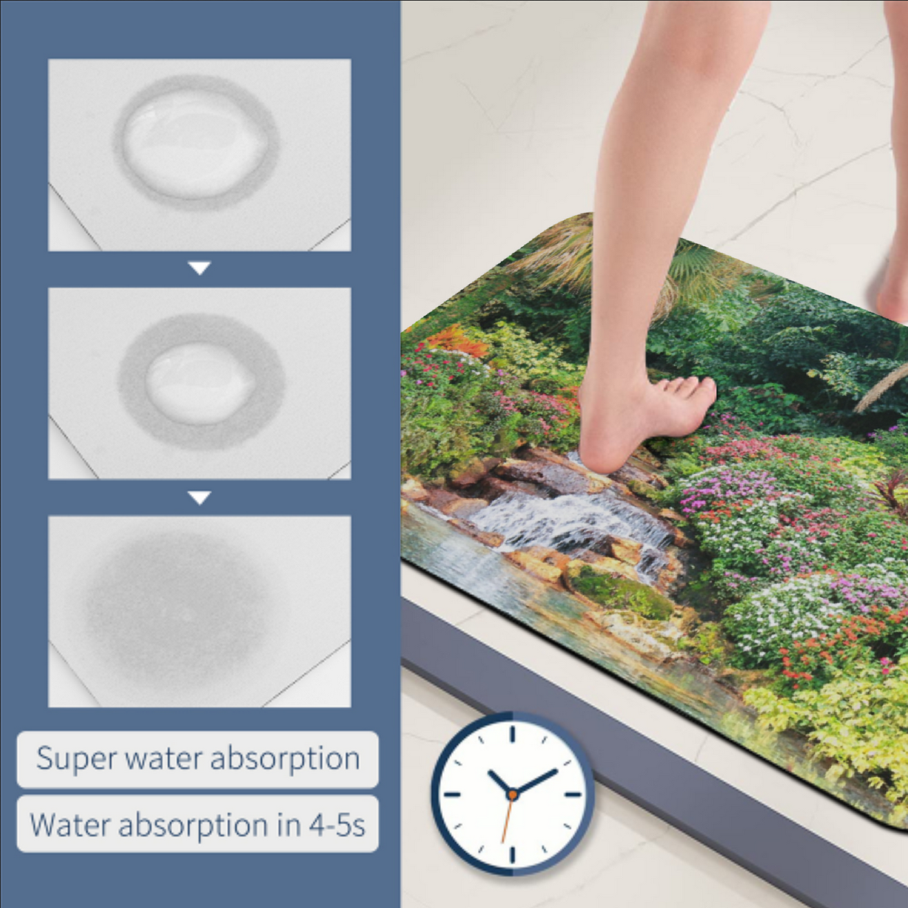 Serene Tropical Garden and Waterfall Design Diatomaceous Earth Bath Mat | Ships from USA