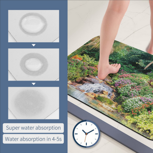 Serene Tropical Garden and Waterfall Design Diatomaceous Earth Bath Mat | Ships from USA