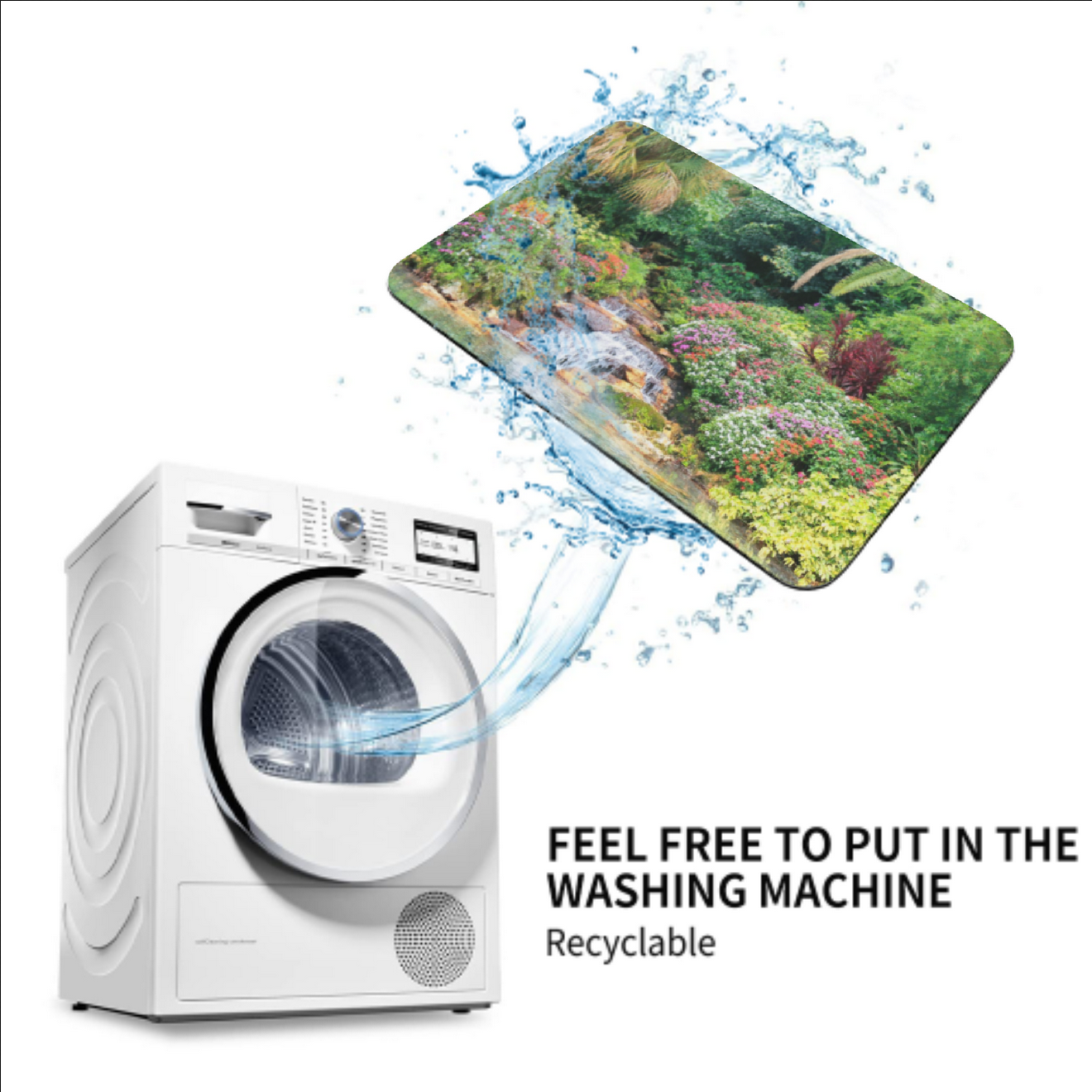 Serene Tropical Garden and Waterfall Design Diatomaceous Earth Bath Mat | Ships from USA