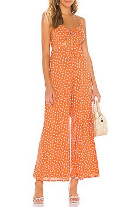 Shein Orange Polka Dot Cutout Jumpsuit with Spaghetti Straps and Long Pants- size 8/10