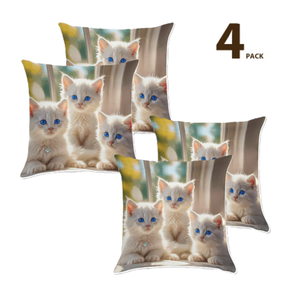 Fluffy White Kittens with Blue Eyes Ultra-Soft Pillowcases - 18