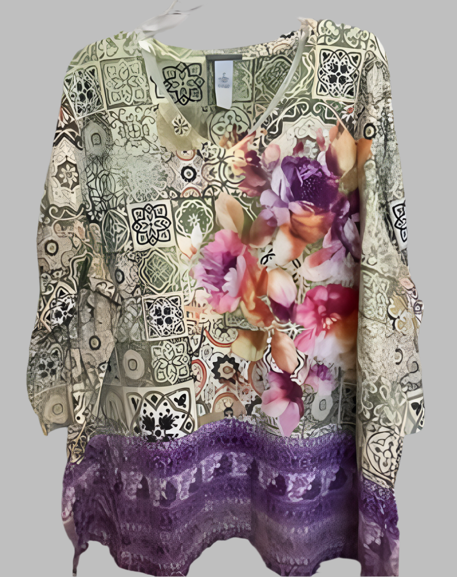 Catherine's Purple Floral 3/4 Sleeve Top - size 3XL