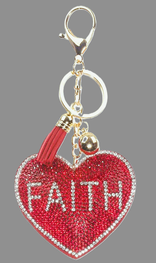 Faith Crystal Puff Heart Key Chain