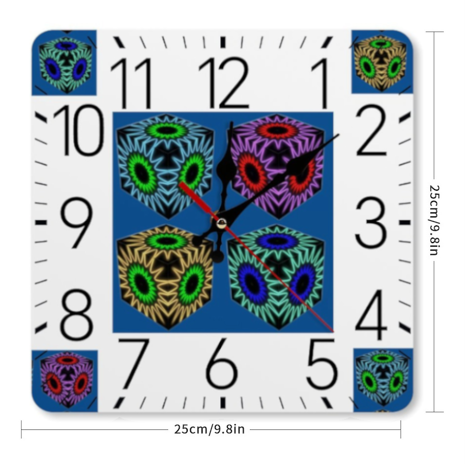 Colorful Cubes Square Wall Clock with Numbers | Ships from USA