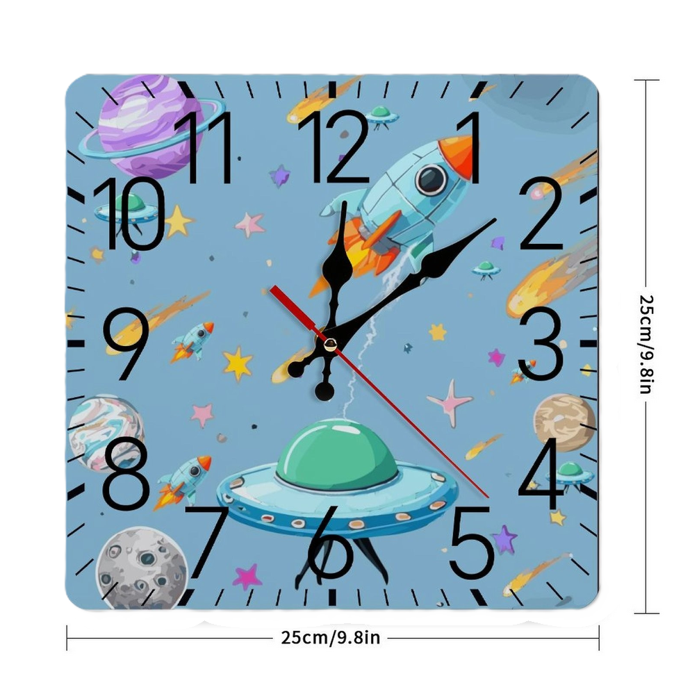 Space Wars Square Wall Clock with Numbers | Ships from USA