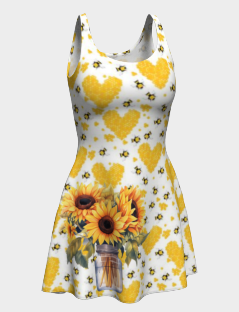 Yellow Hearts and Honey Bees Flared Short Dress