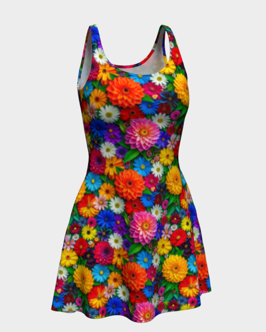 Colorful Flower Pattern Flared Short Dress