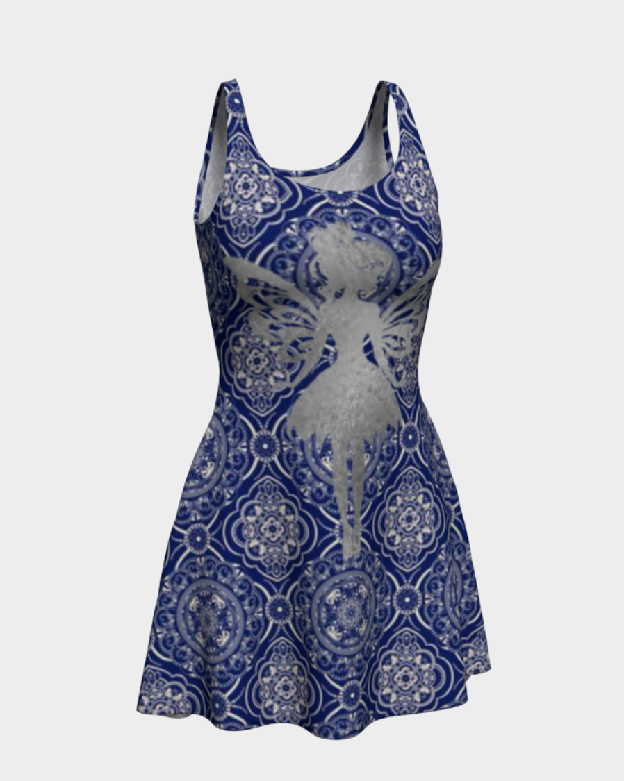 Silver Fairy Pattern Flared Short Dress