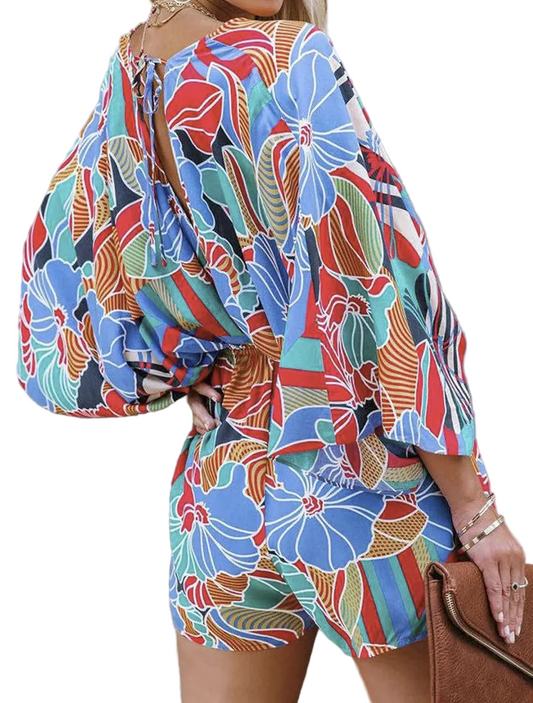 Oversized Tied Back Printed Romper