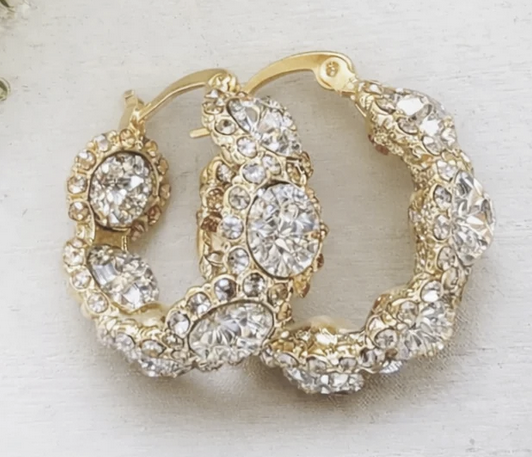 Beautiful Gold and Crystal Hoop Earrings