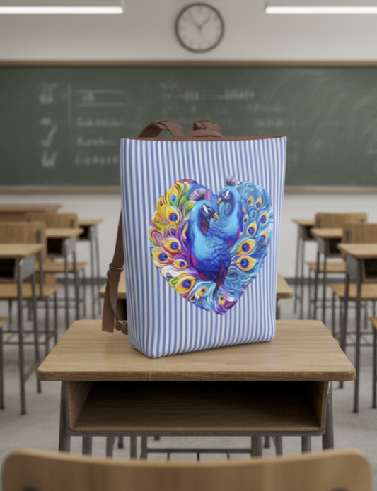 Beautiful Blue Peacocks Vegan Leather Backpack
