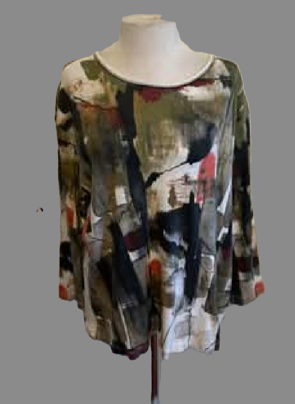 Jess & Jane Green Abstract Print 3/4 Sleeve Blouse - size 1X
