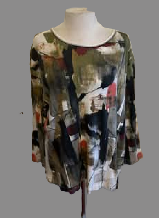 Jess & Jane Green Abstract Print 3/4 Sleeve Blouse - size 1X
