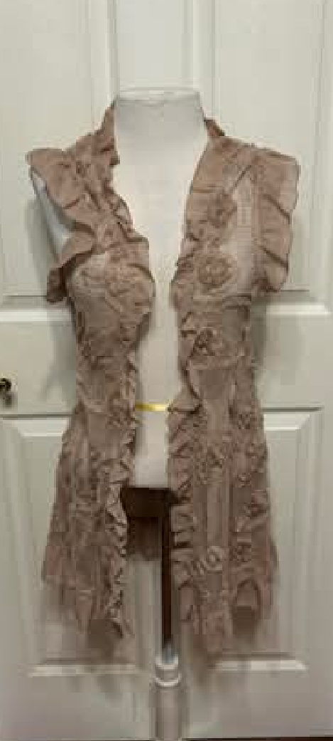 Blu Pepper Mesh Tan Ruffled Short Sleeve Cardigan - size L