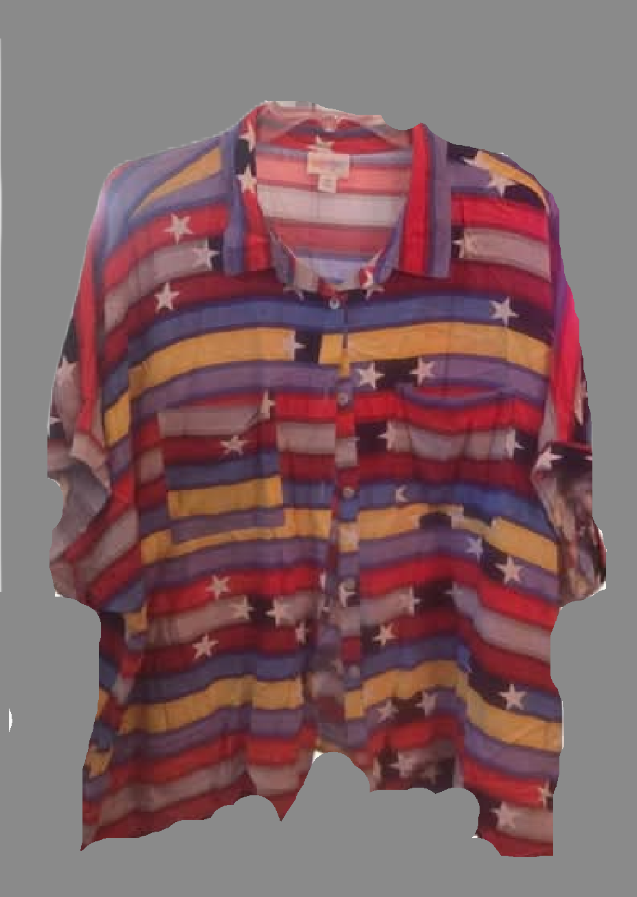 LulaRoe Colorful Stars & Stripes Button Front Blouse - size XL