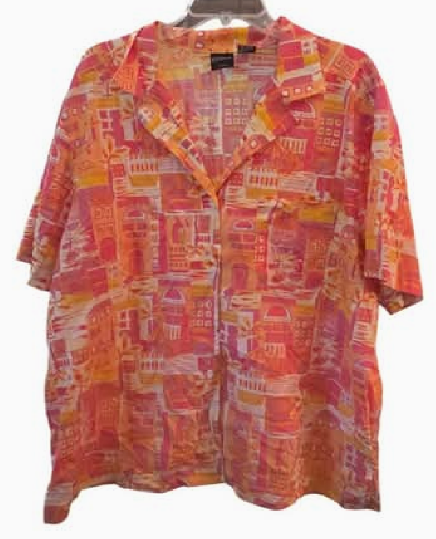 Erika Orange Design Button Front Blouse - size 3X