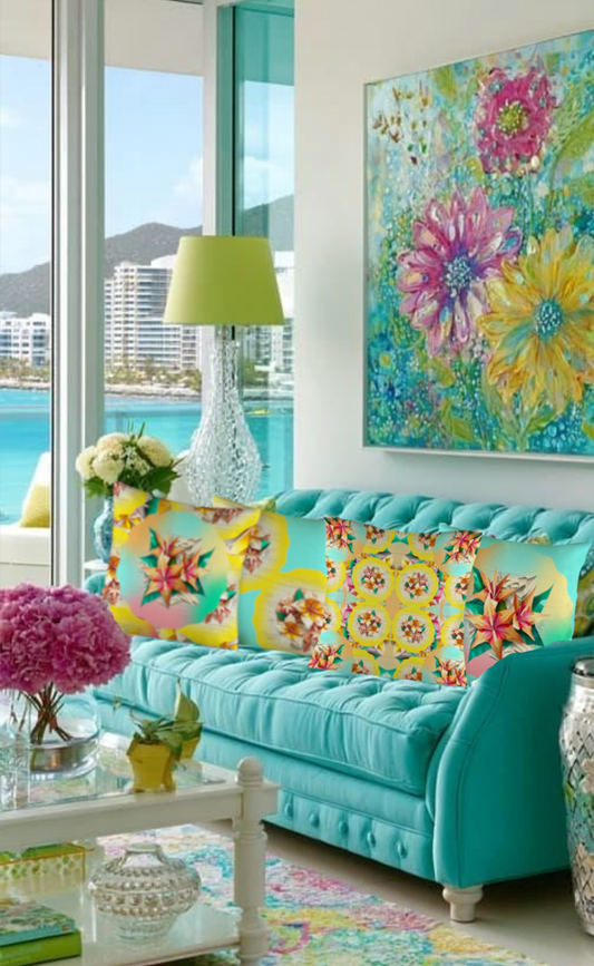 Circle Floral Pastel Pattern Custom Pillow Case 18x18inch (Pack of 4) | Ships from USA
