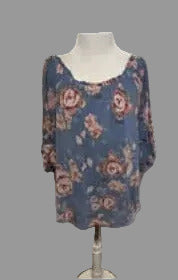 Democracy Blue Floral Tunic - size L