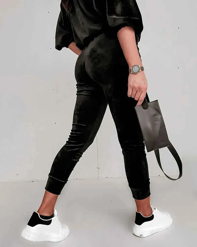 Golden Velvet Jogger Set - Long-sleeved Zipper Casual Suit 2 Piece Loungewear