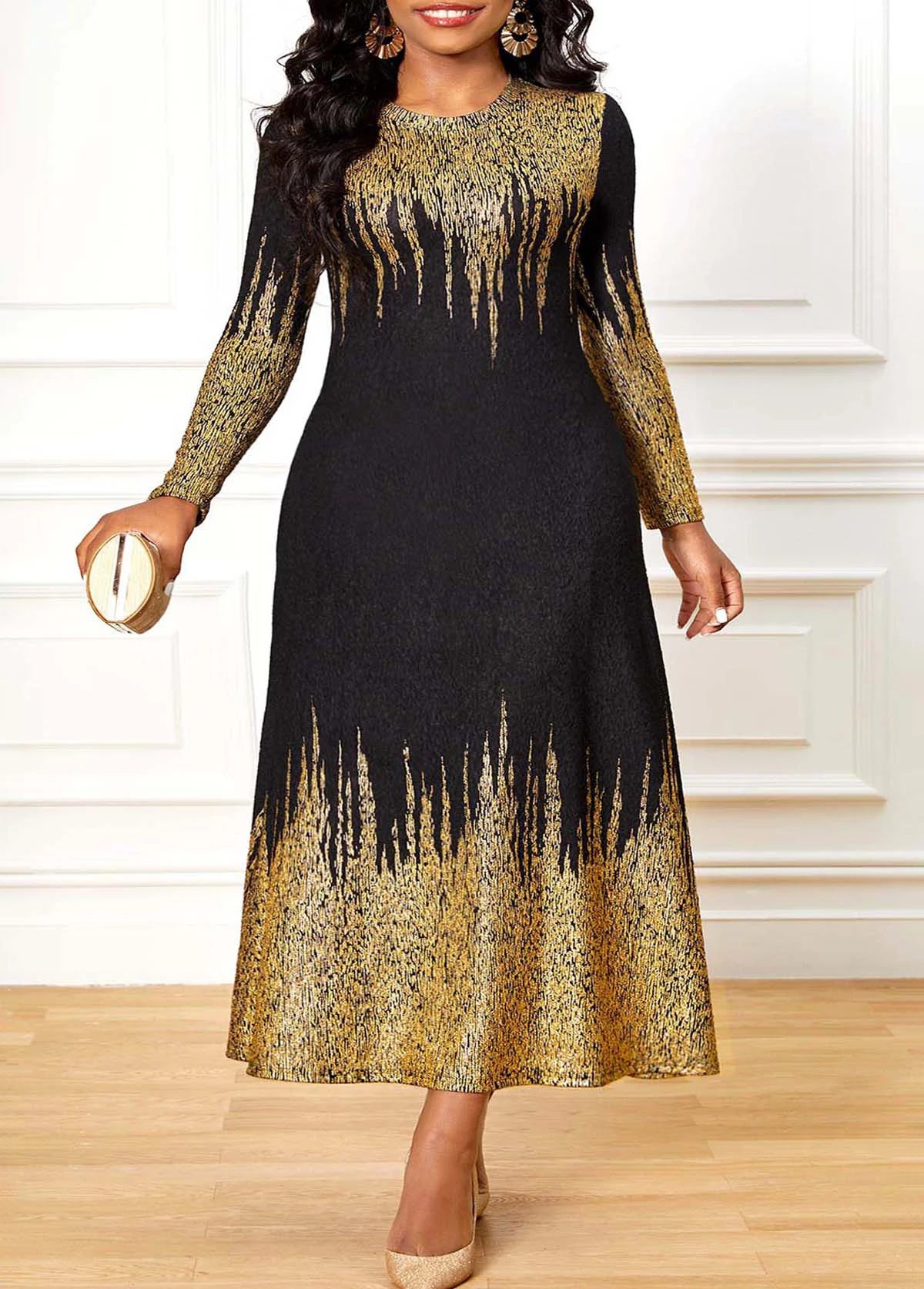 Women's Black Gold Plus Size Banquet Dress