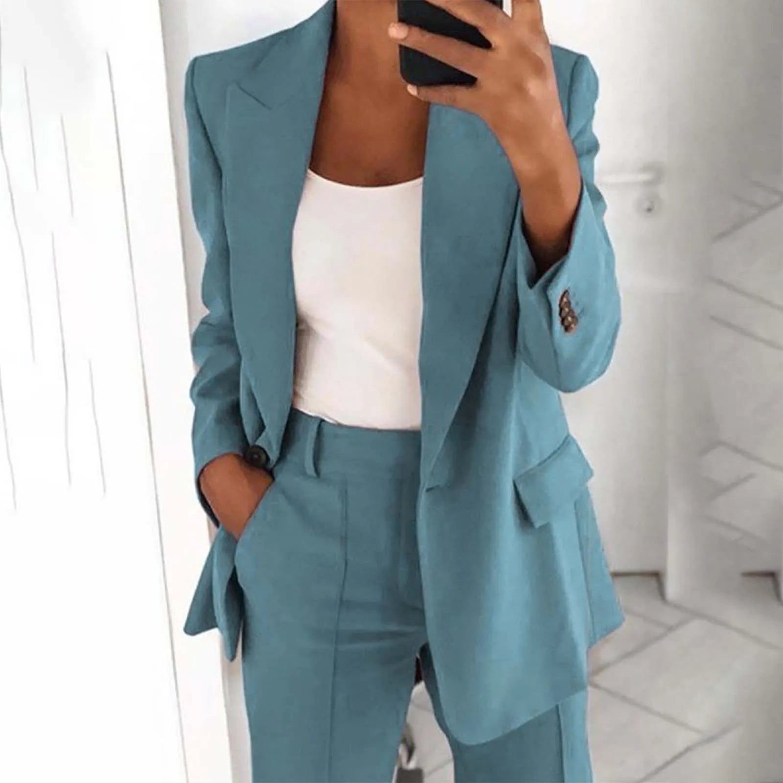 Solid Blazer Coat Women Notched Long Sleeve Cardigan Button Casual Jacket Suits Office Lady Blazers Jackets
