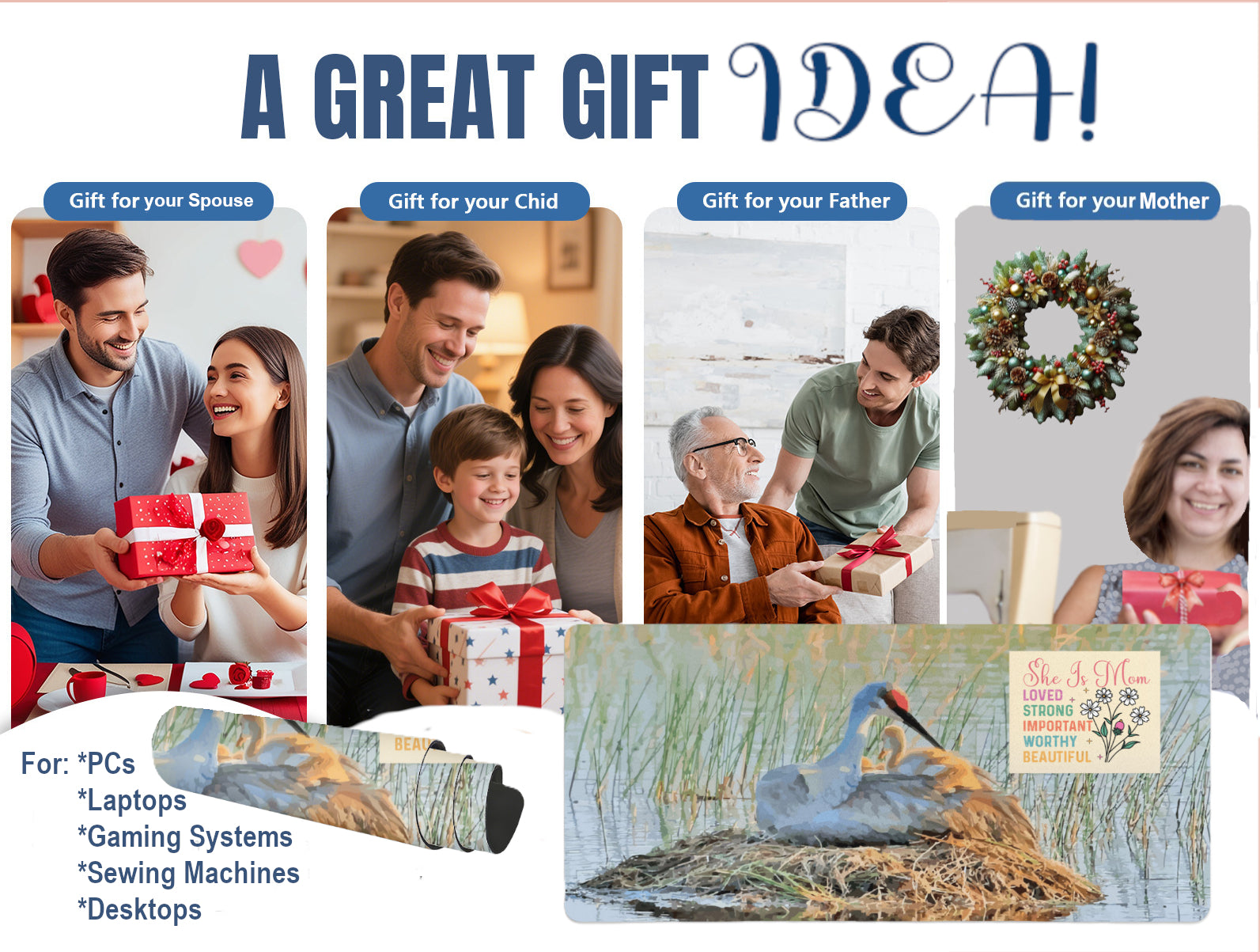 She is Mom Sandhill Crane with Baby Chick Mousepad Desk Mat - available in 2 sizes