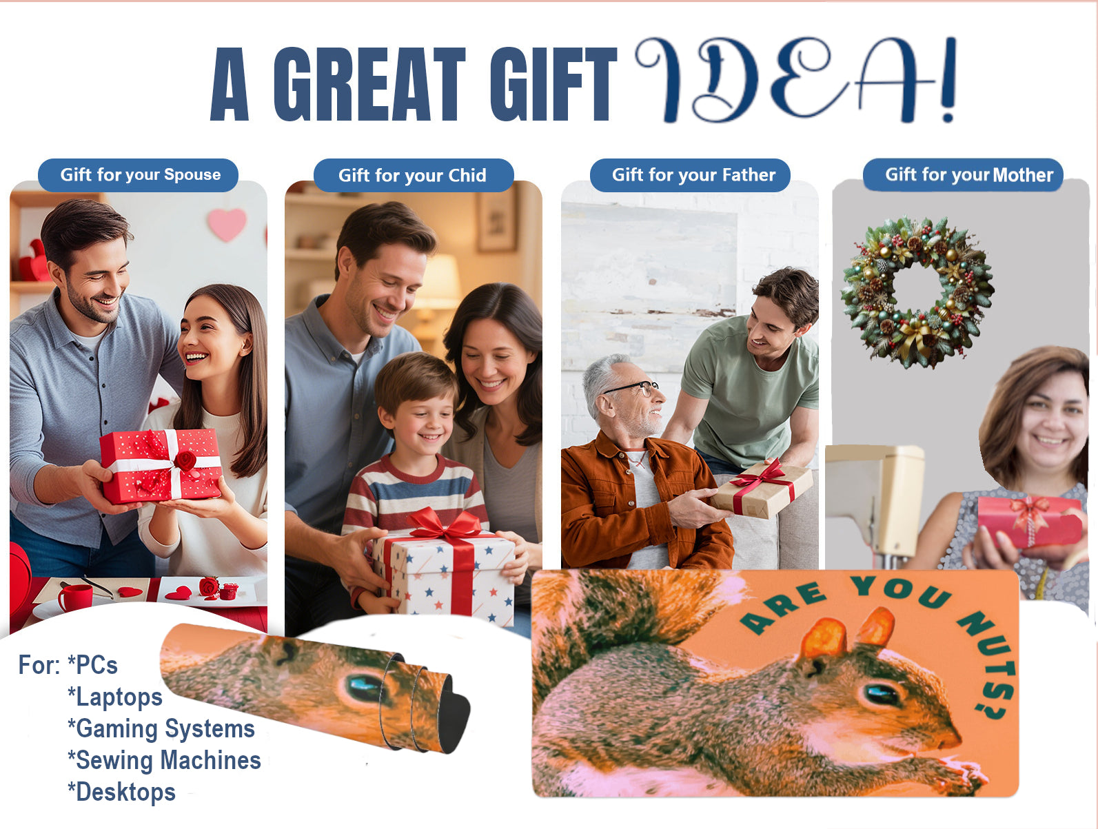 Are You Nuts Funny Squirrel Mousepad and Desk Mat - available in 2 sizes