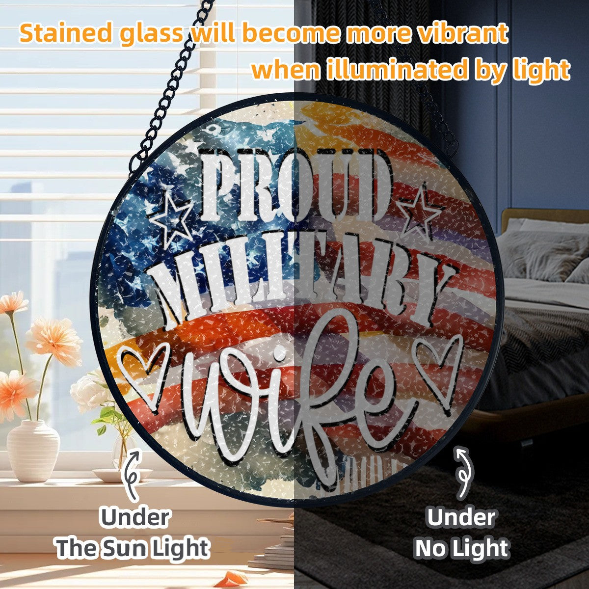 United States Proud Military Wife Glass Suncatcher