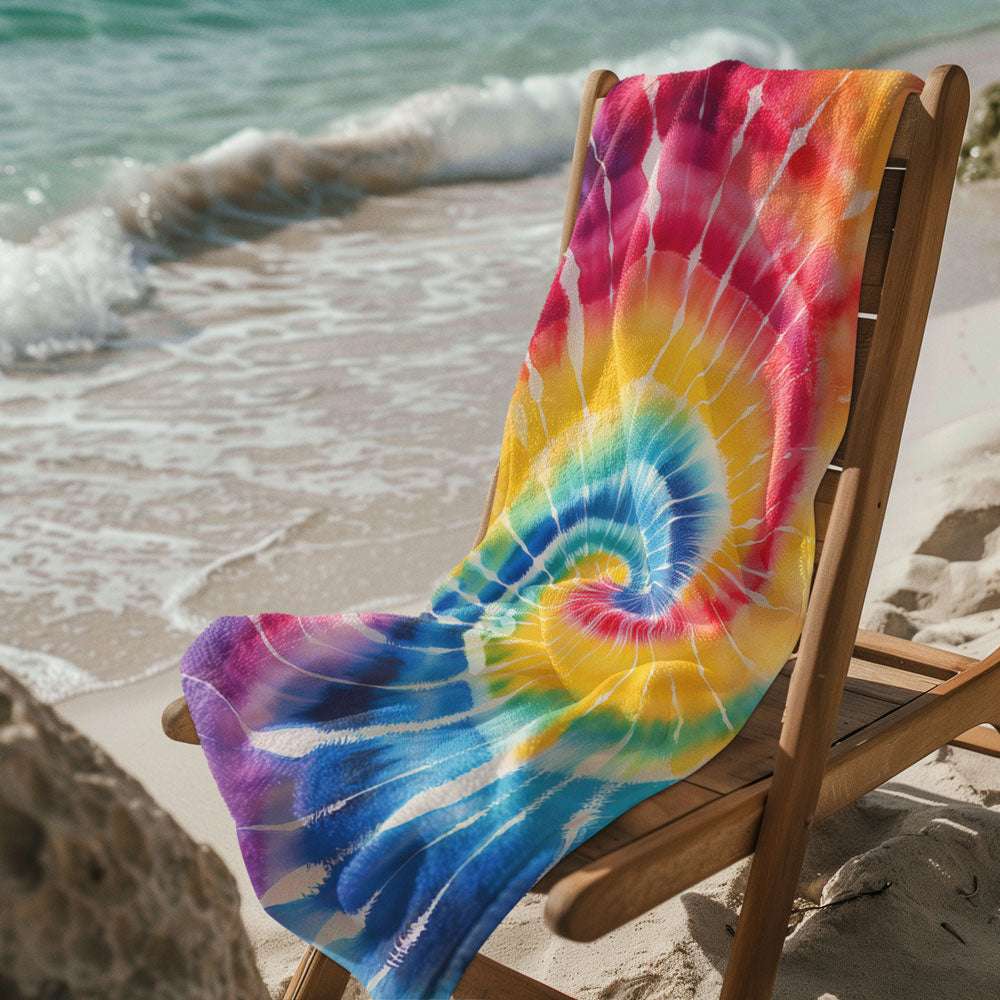 Surfer Dude Tie-Dye Beach Towel 🏄‍♂️ Vibrant Spiral Design 🤙
