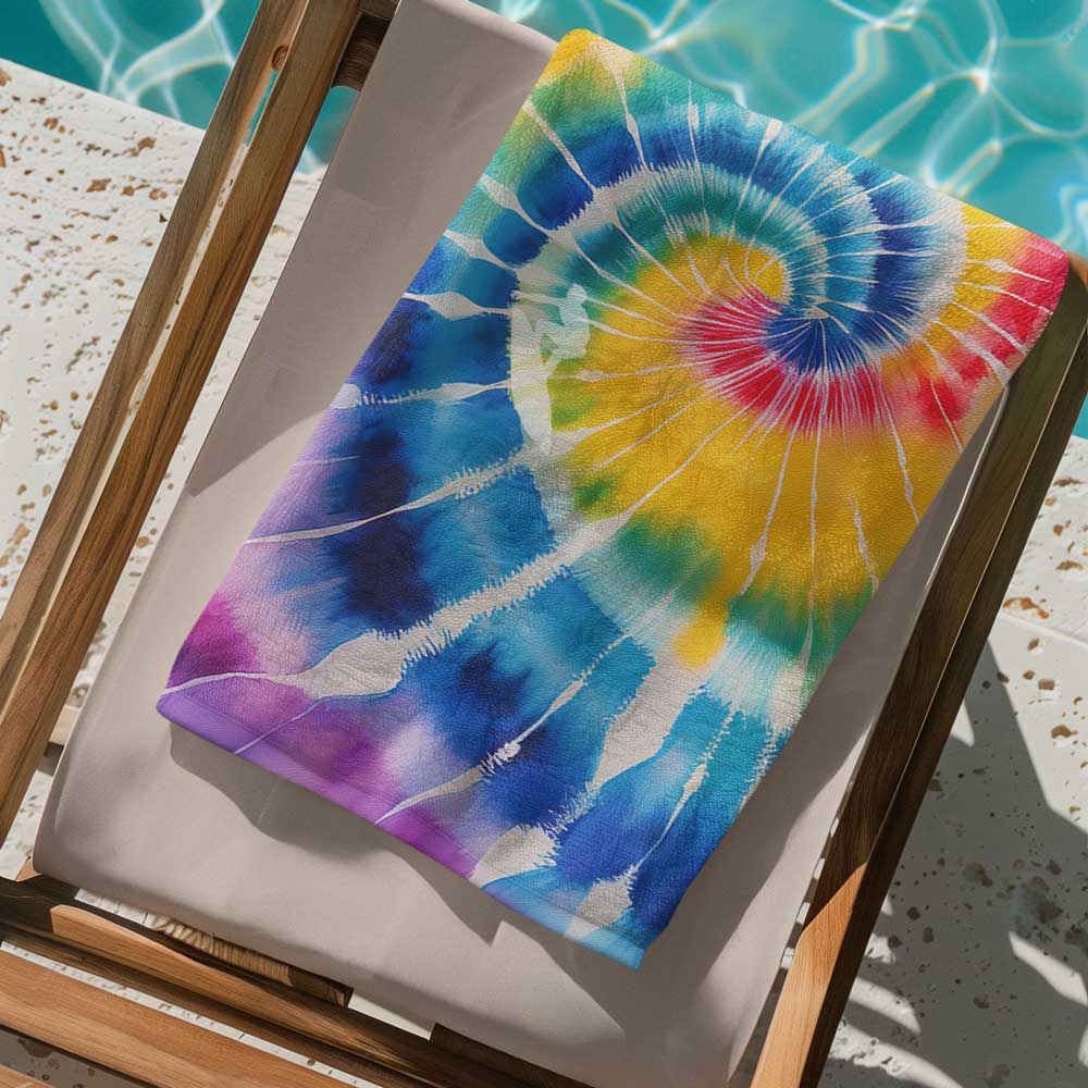 Surfer Dude Tie-Dye Beach Towel 🏄‍♂️ Vibrant Spiral Design 🤙