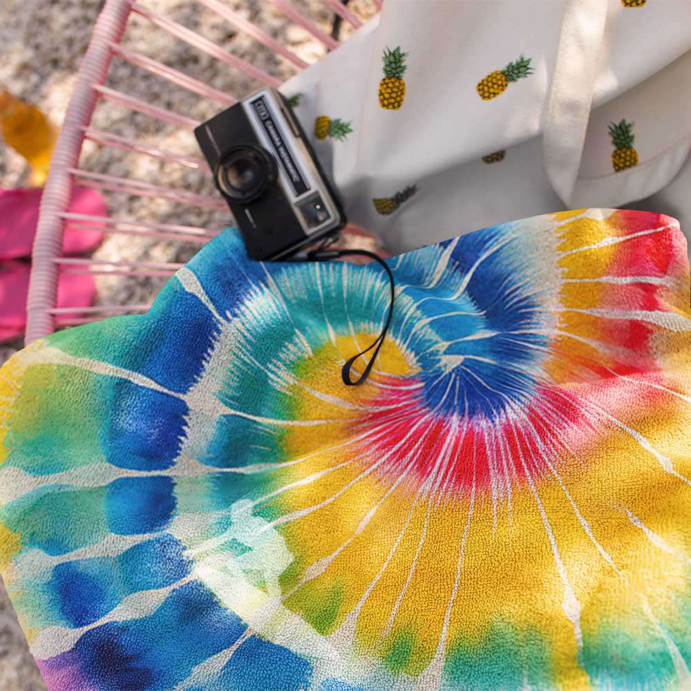 Surfer Dude Tie-Dye Beach Towel 🏄‍♂️ Vibrant Spiral Design 🤙
