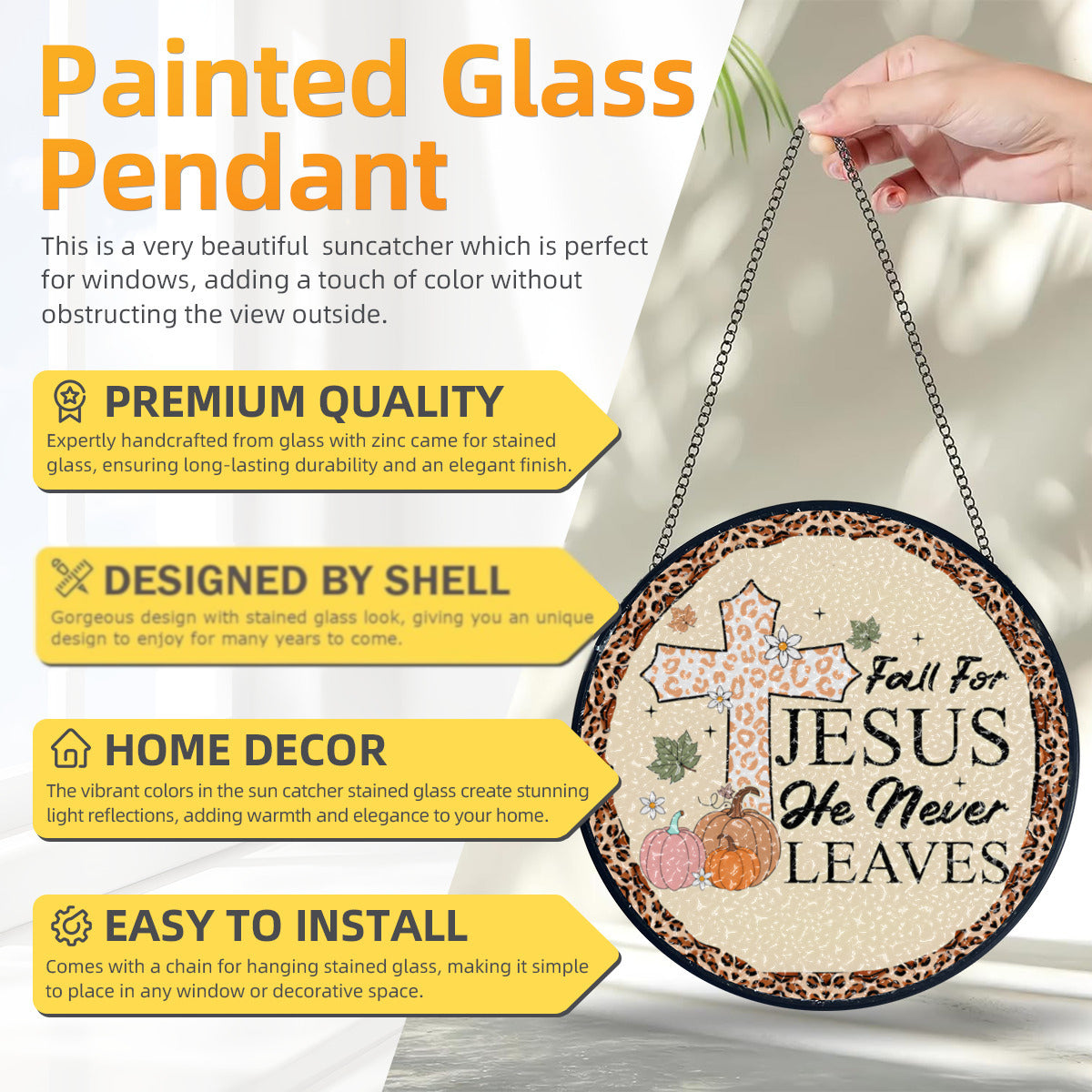 Fall for Jesus Autumn Glass Suncatcher