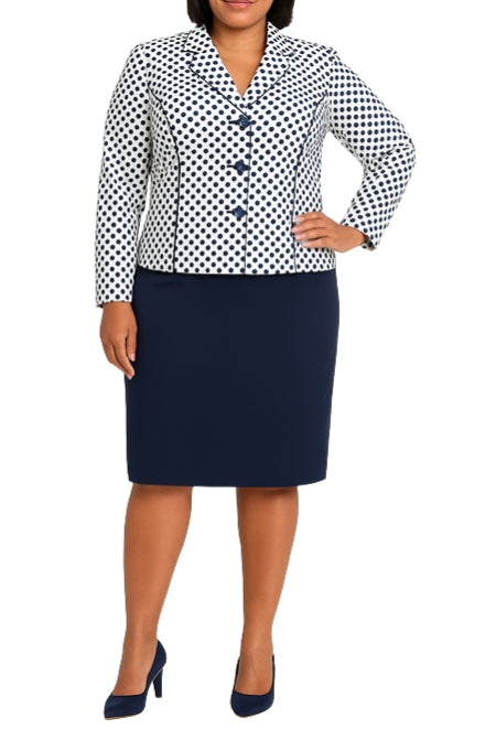 Danillo Notched Collar Long Sleeves Tailored Seams Jacket with Straight Navy Two-Piece Skirt Suit