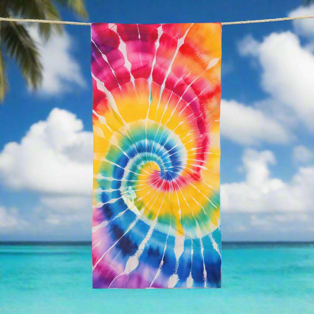 Surfer Dude Tie-Dye Beach Towel 🏄‍♂️ Vibrant Spiral Design 🤙