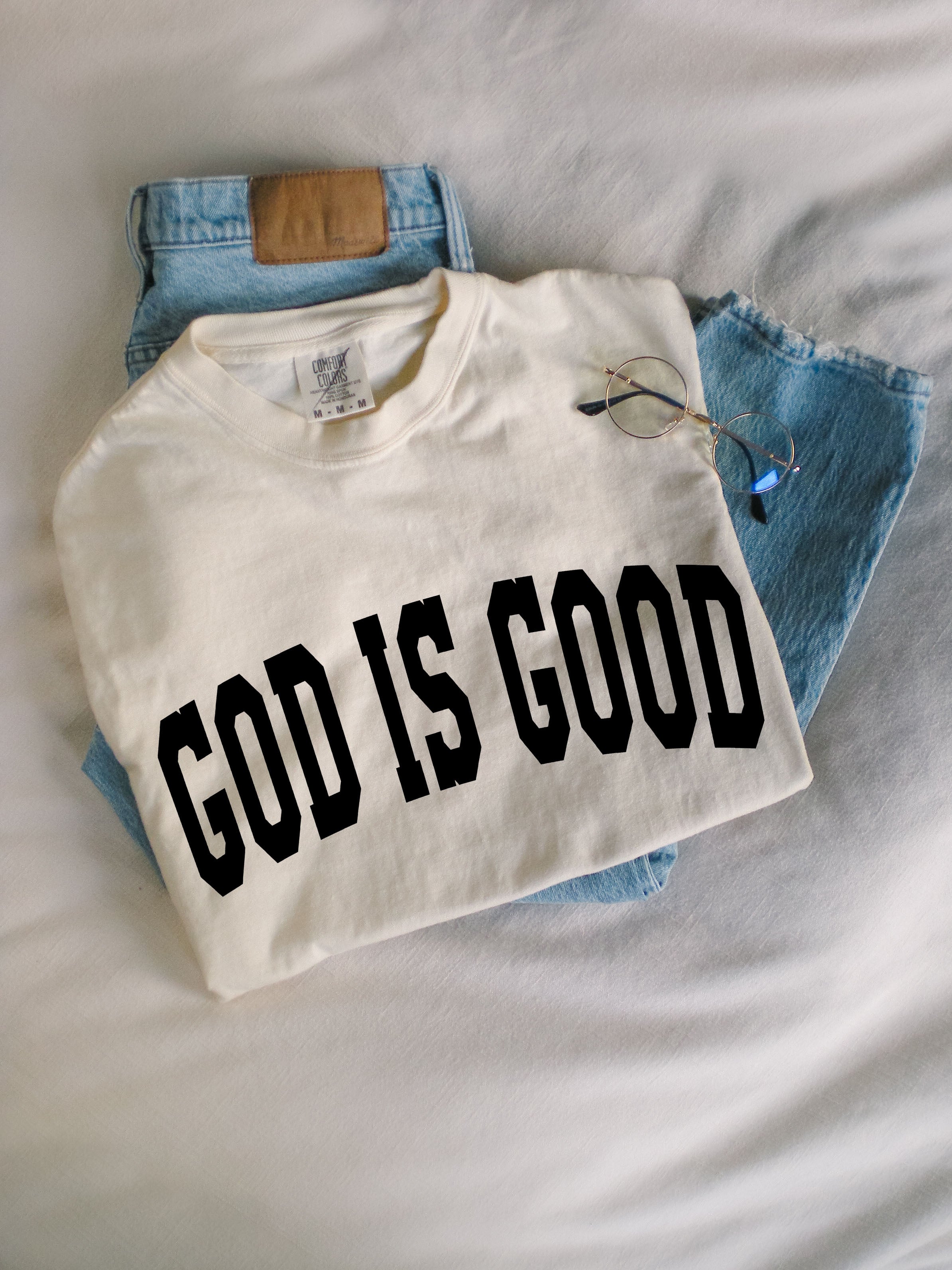 God is good Christian Comfort Colors Garment Dyed T Shirt (high school font)