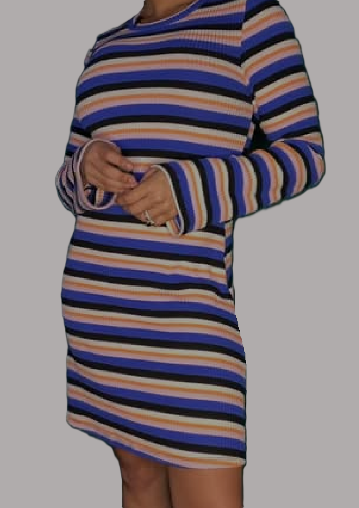 Divided H & M Vibrant Striped Long Sleeve Mini Sweater Dress - size S