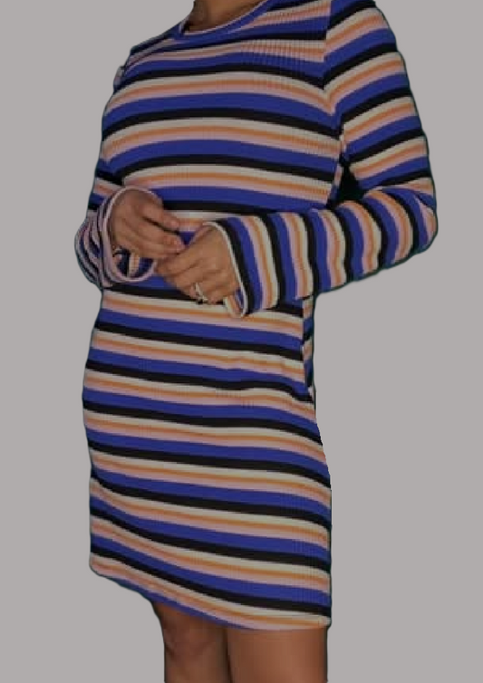 Divided H & M Vibrant Striped Long Sleeve Mini Sweater Dress - size S