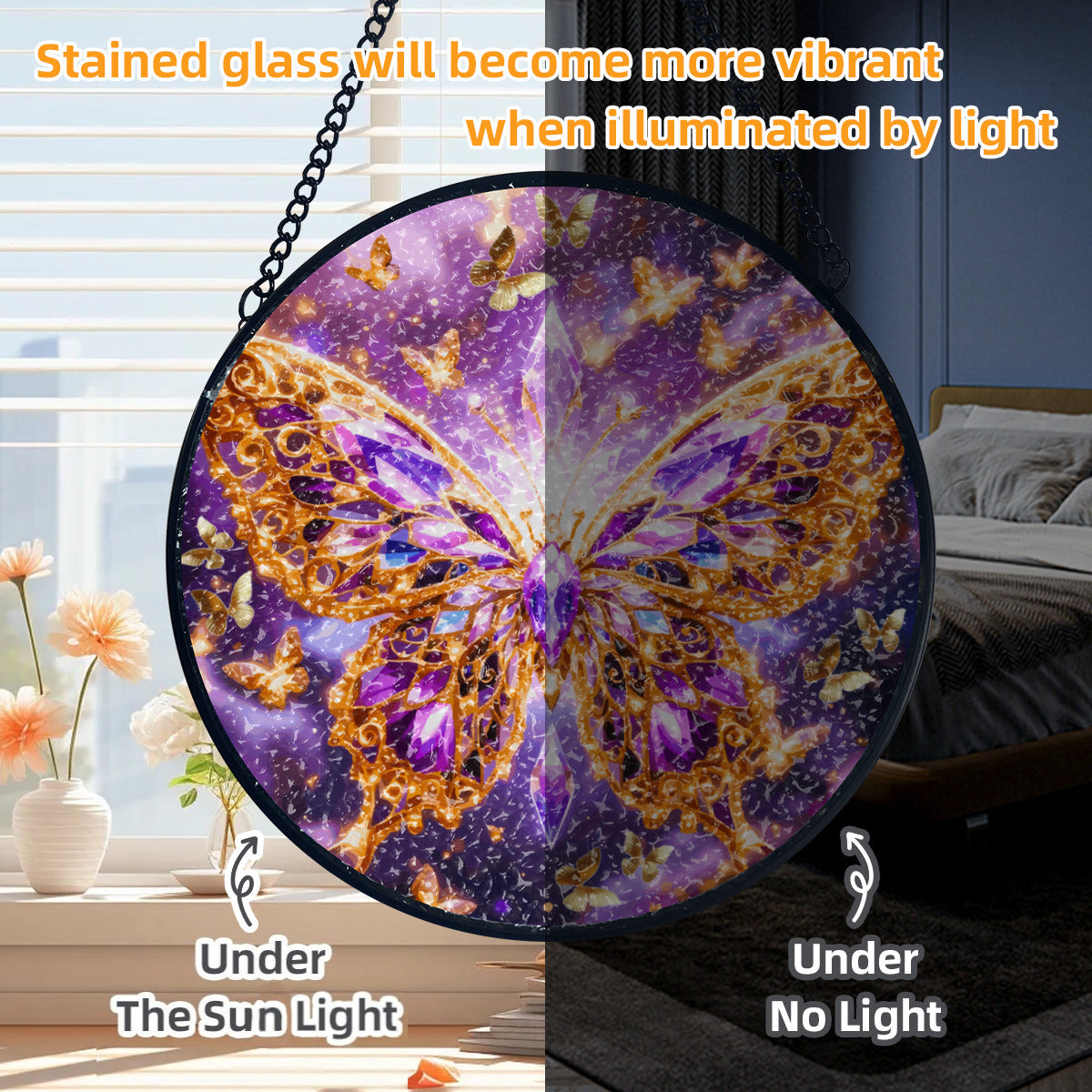 Purple Crystal Butterfly Suncatcher Home Decor