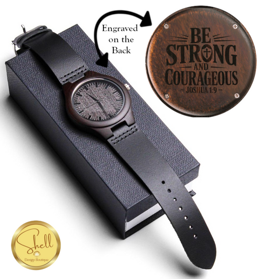 Be Strong and Courageous Faith Based Engraved Wooden Watch