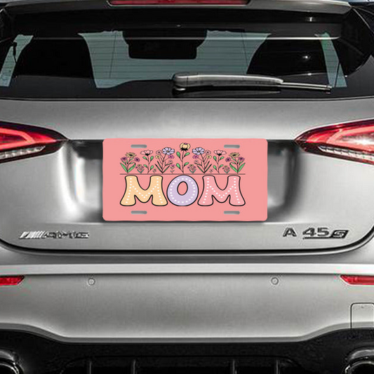 Mom with Flower Garden Aluminum License Plate Auto Accessory