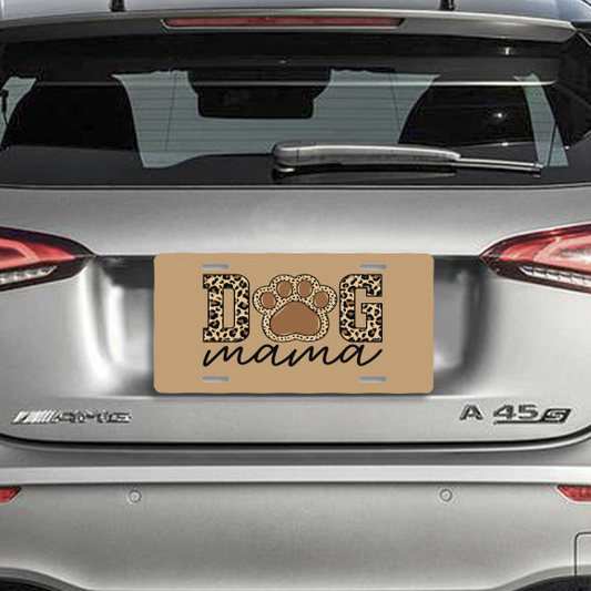 Dog Mama Tan Aluminum Vanity License Plate Auto Accessory
