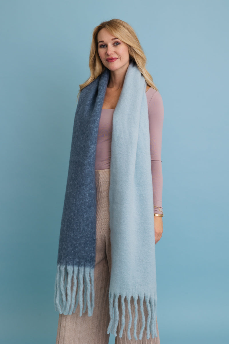 Cozy Solid Two Tone Tassel Scarf