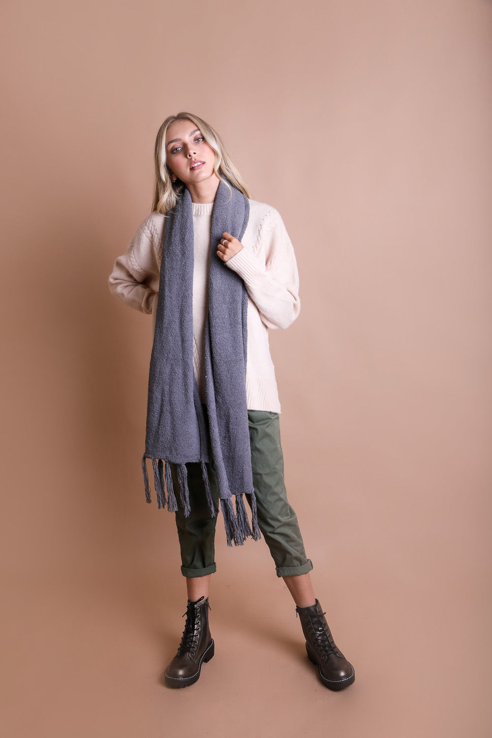 Ultra-Soft Boucle Tassel Scarf