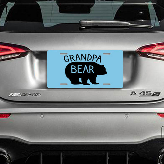 Grandpa Bear Light Blue Aluminum License Plate Auto Accessory