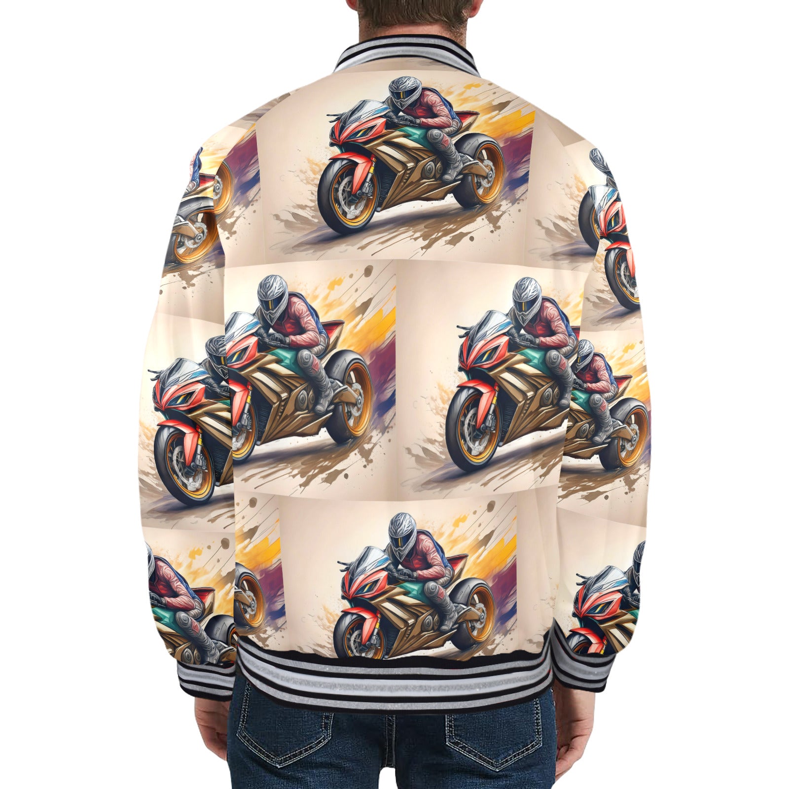 Men's Motocross Striped Trim Bomber Jacket