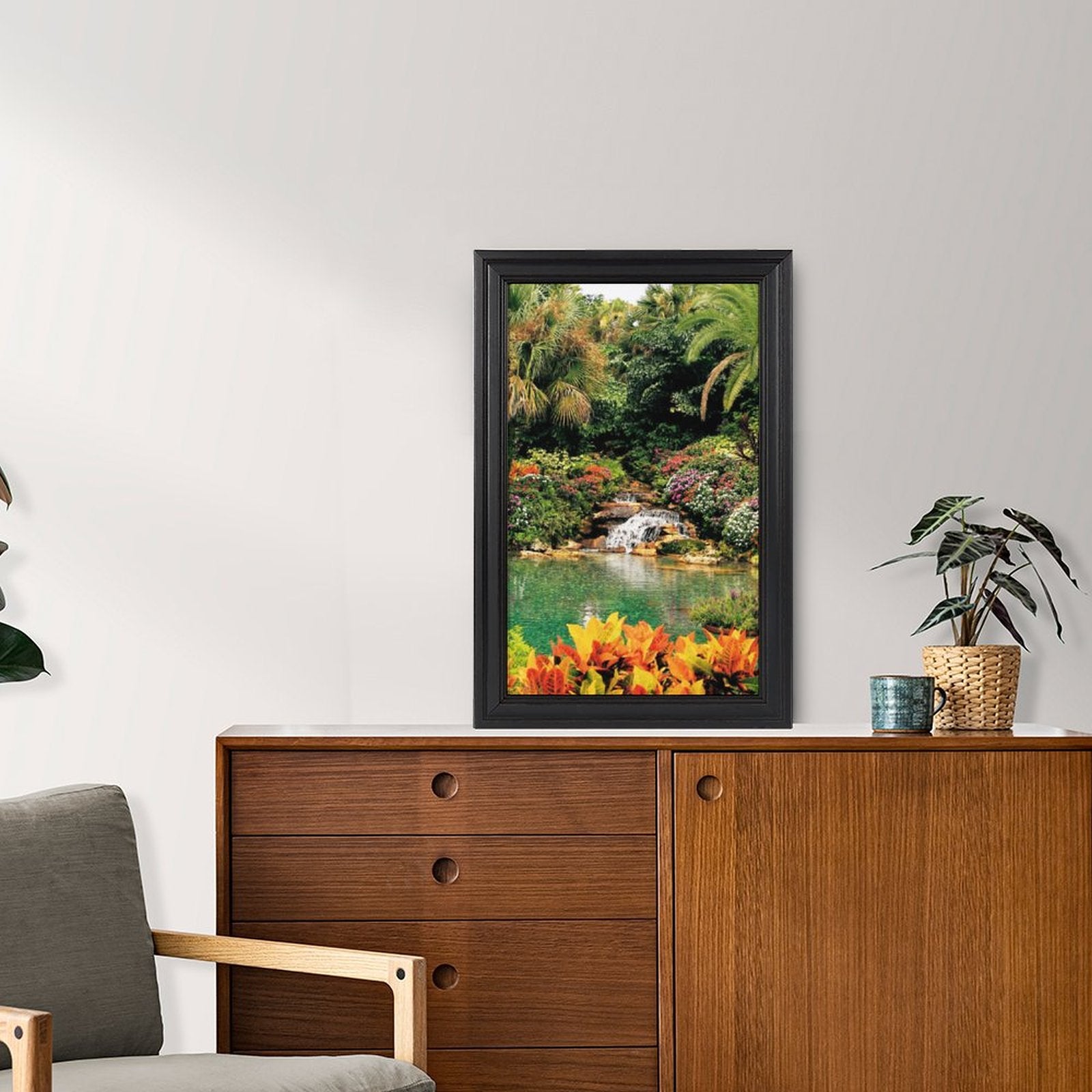 Serene Tropical Garden and Waterfall European Style Framed Art Print  - 16
